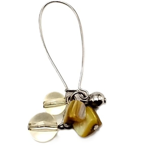 Artisan Clear Glass Bead & MOP Shell Cluster Dangle Earrings with Latch Wires - Picture 12 of 13